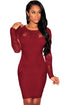 Date Red Lace Nude Illusion Long Sleeves Bodycon Dress
